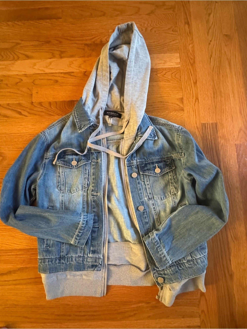 Social Threads Risen Light Blue Denim Hooded Jacket with Gray Hoodie Liner